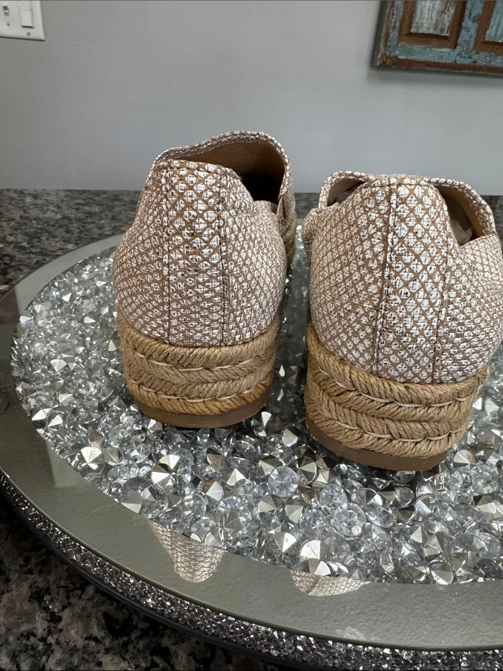 Naturalizer Women's metallic Light Beige Espadrille Platform Slip-Ons EUC 8.5 W